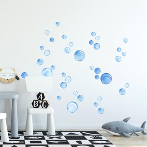 Watercolor Baby Blue Bubbles Wall Decal Set • Bubble Wall Sticker • Peel and Stick Fabric Decals • Under The Sea • Ocean Wall Art Decor
