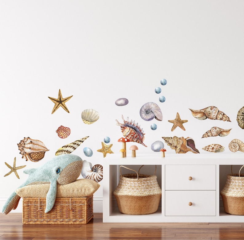 Beach Seashells Wall Decal Set Nautical Ocean Sea Shells Starfish Wall ...
