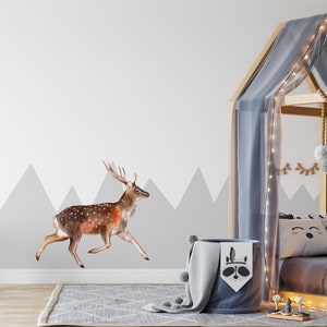 Chital Deer Wall Decal Watercolor Spotted Axis Deer Wall Sticker Woodland Forest Fauna Animals Removable Fabric  Nursery Decor