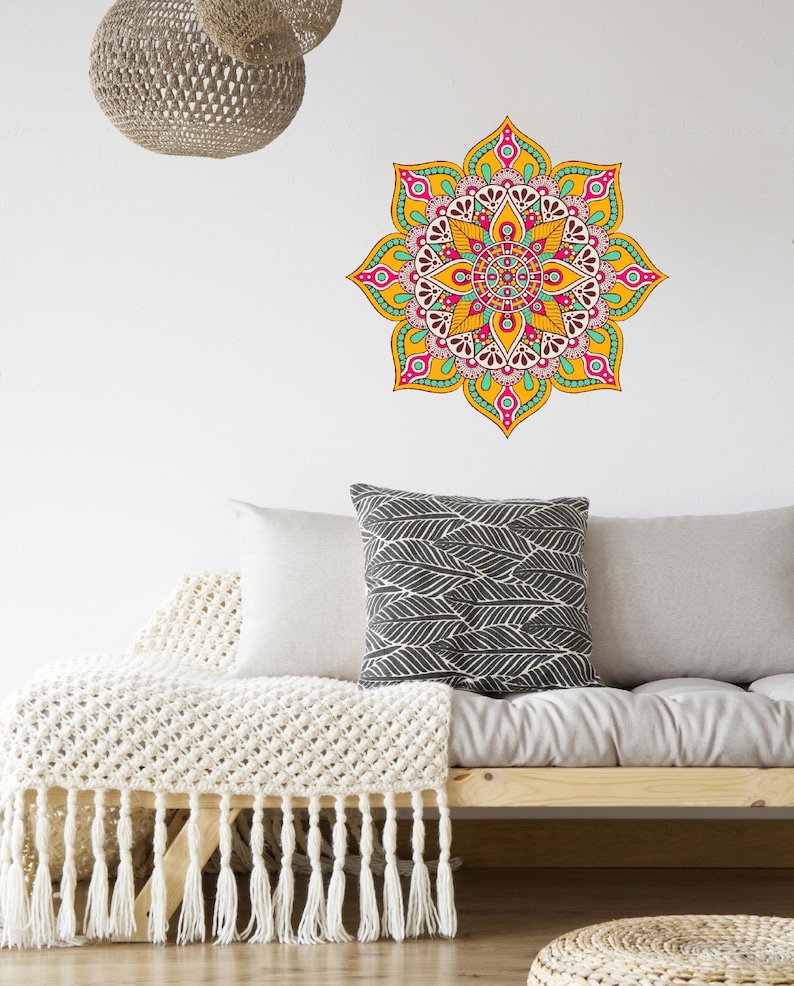 Peel and Stick Removable Vinyl Wall Sticker Yoga Studio Decor Bohemian Tapestry Wall Art Mandala Wall Decal #18 Mandala Tapestry
