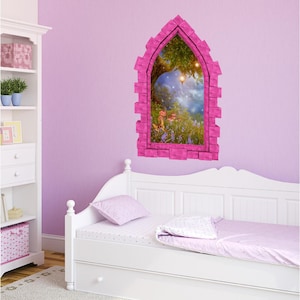 Enchanted Lantern Tree Castle Window Wall Decal 3D Wall Sticker Princess Fairy Tale Girls Bedroom Decor