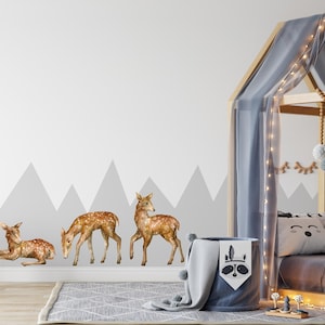 Woodland Deer Wall Decal Set of 3 Removable Fabric  Watercolor Spotted Fawn Forest Animals Wall Sticker Nursery Decor