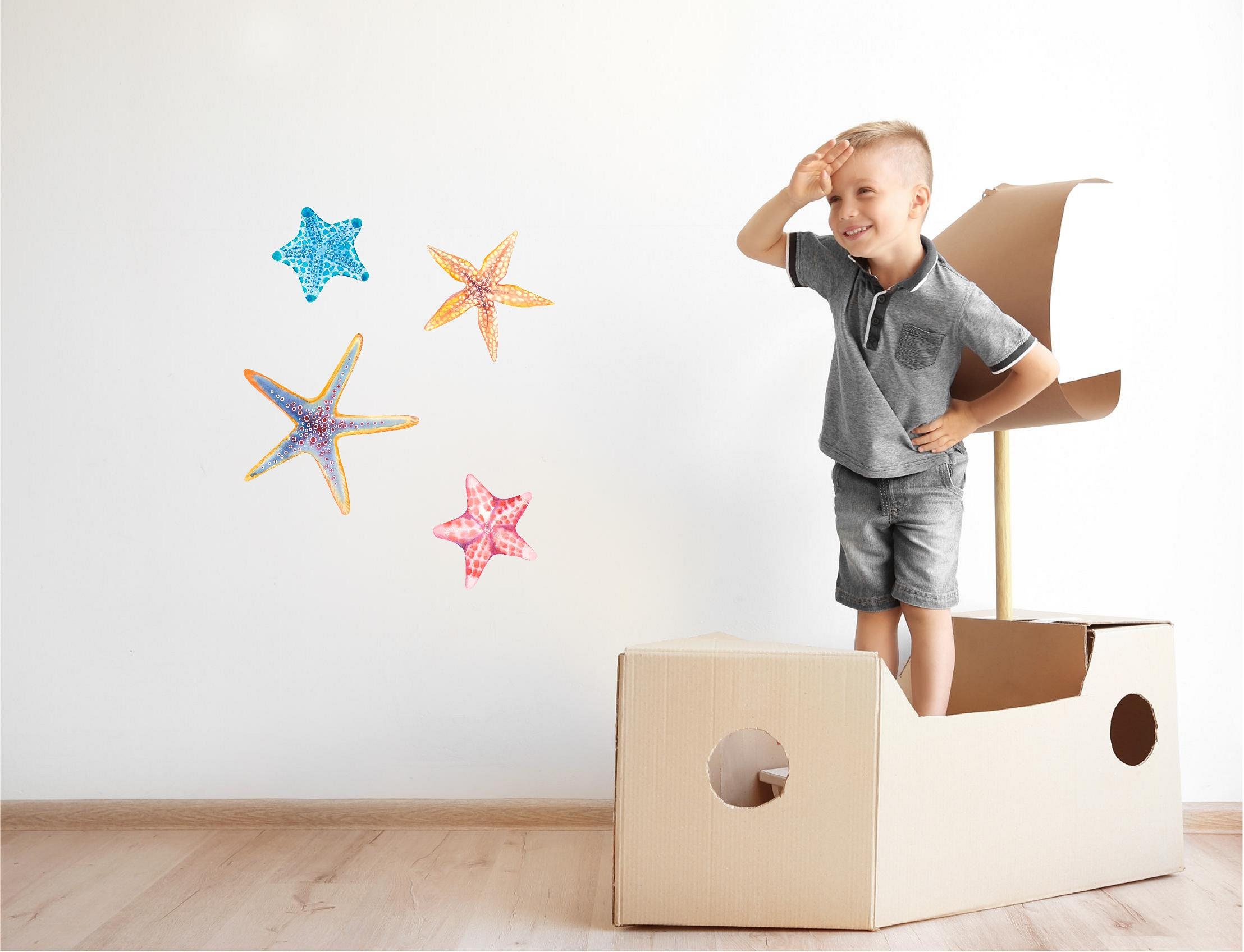 Watercolor Starfish Wall Decal Set of 4 Ocean Sea Life Removable Fabric ...
