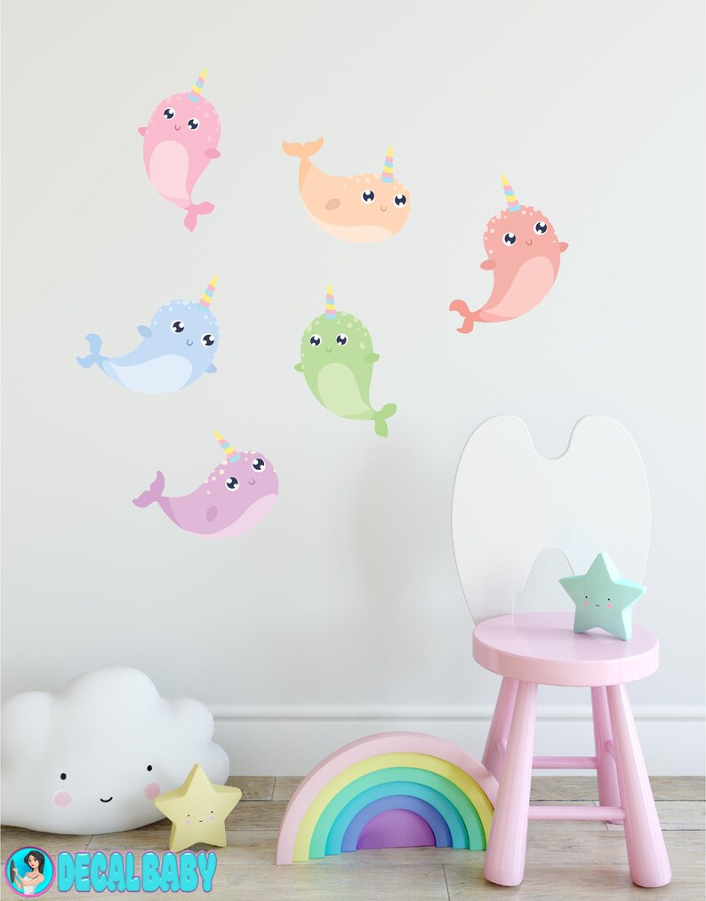 Cute Cartoon Narwhal Wall Decal Removable Sticker for Kids ...