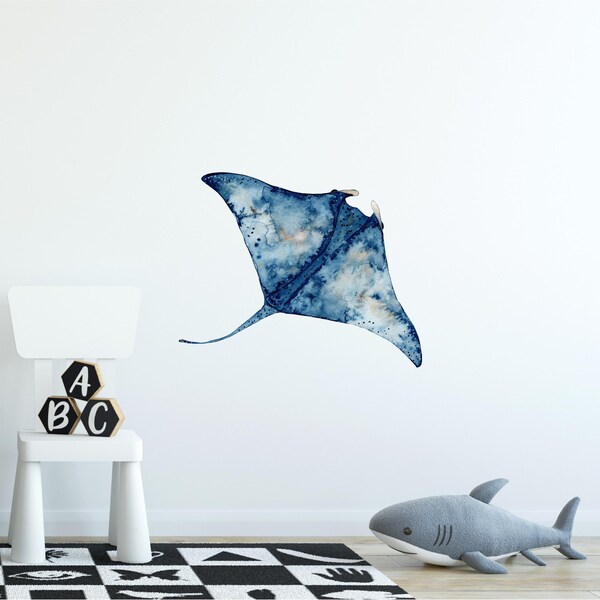 Watercolor Manta Ray Wall Decal Ocean Sea Life Removable Fabric Wall Sticker | DecalBaby