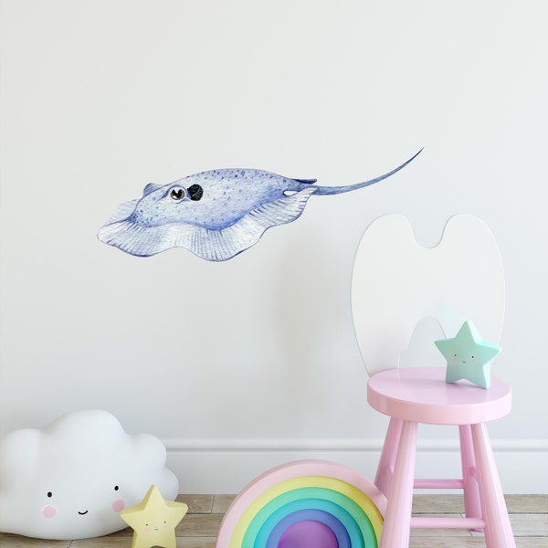 Watercolor Stingray #2 Wall Decal Ocean Sea Life Removable Fabric Wall Sticker