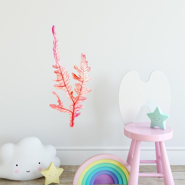 Watercolor Pink Seaweed Wall Decal Ocean Sea Life Removable Fabric Wall Sticker | DecalBaby