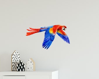 Scarlet Macaw Parrot Flying Bird Wall Decal Tropical Rainforest Birds Wall Sticker Removable Fabric  Nursery Room Decor