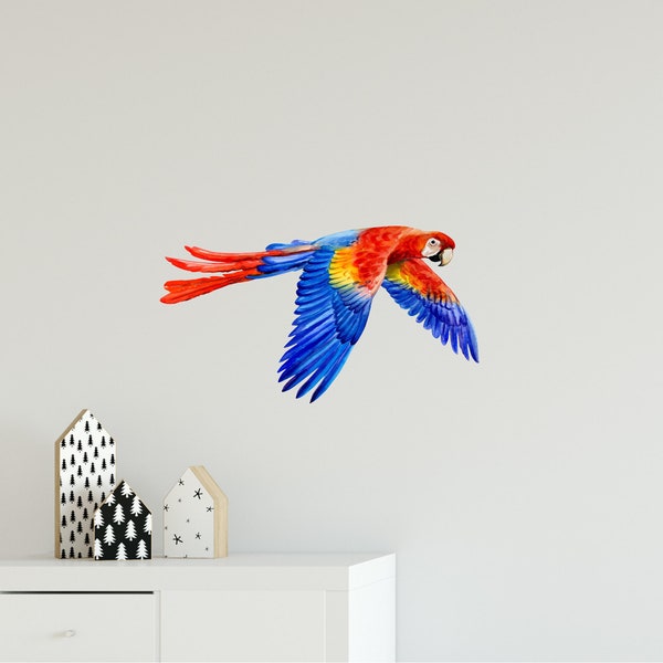 Scarlet Macaw Parrot Flying Bird Wall Decal Tropical Rainforest Birds Wall Sticker Removable Fabric  Nursery Room Decor