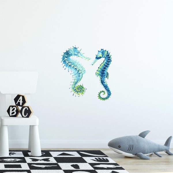 Blue Green Whimsical Seahorse Wall Decal Set of 2 Ocean Sea Life Removable Fabric Wall Sticker | DecalBaby
