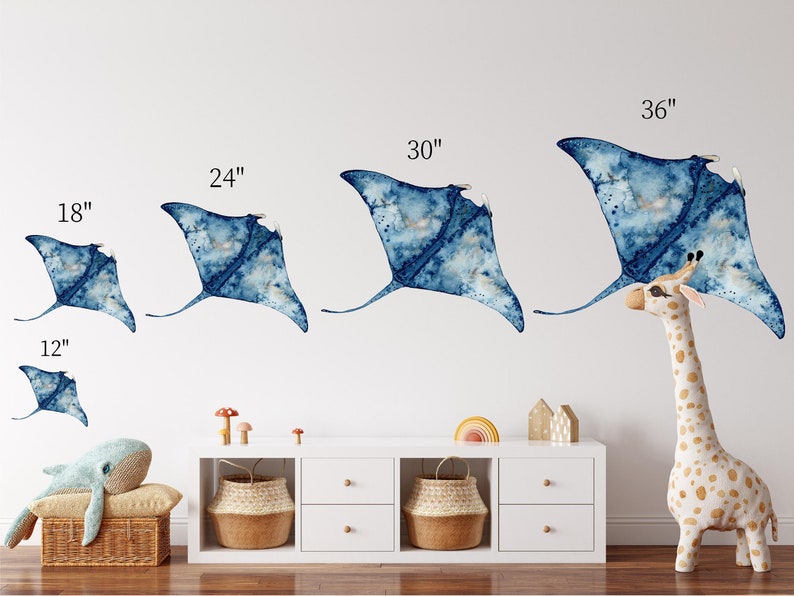 Manta Ray Wall Decal Ocean Wall Sticker, Removable Peel and Stick Fabric, Sealife Under The Sea Underwater Kids Marine Nursery Decor image 5