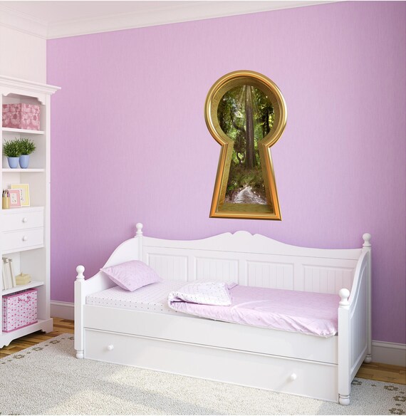 3d Keyhole Wall Decal Magic Dragonfly Forest Fantasy Enchanted Woods 3d Window Wall Sticker Mural Kids Room Decor