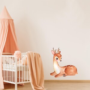 Baby Deer Wall Decal Watercolor Fawn Wall Sticker Removable Fabric  Woodland Animal Wall Art Childrens Nursery Room Decor