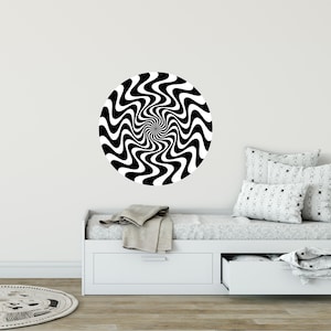 Hypnotic Spiral #5 Swirl Wall Decal Black & White Circular Optical Illusion Removable Fabric  Wall Sticker
