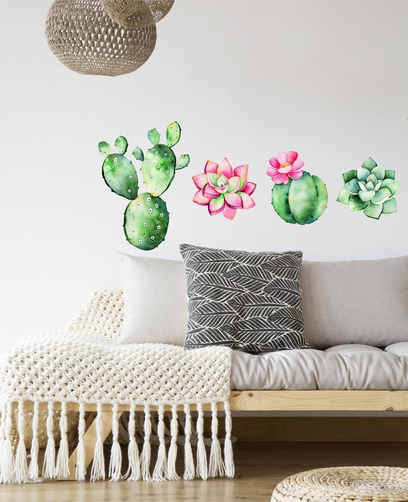 Cactus & Succulent Wall Decal Set Sticker Print Watercolor | Etsy