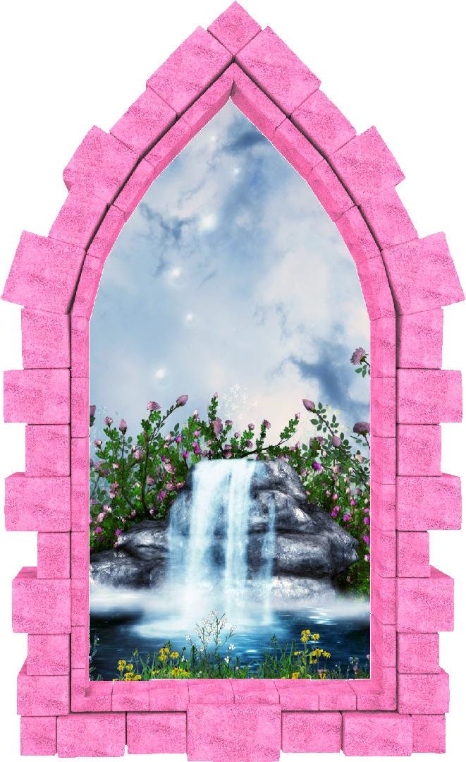 Fairy Tale Stone Waterfall Castle Window Wall Decal 3D Wall Sticker ...