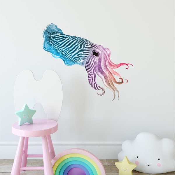 Rainbow Cuttlefish Wall Decal Ocean Sea Life Removable Fabric Wall Sticker | DecalBaby