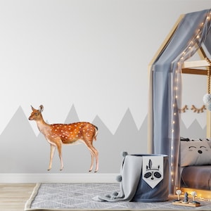 Doe Female Deer Wall Decal Watercolor Spotted Deer Wall Sticker Woodland Forest Fauna Animals Removable Fabric  Nursery Decor
