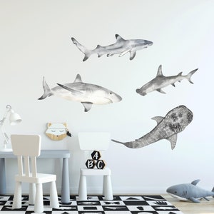 Gray Marine Life Set #1 Wall Decal Ocean Sea Life Removable Fabric Wall Sticker