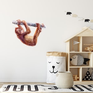 Baby Orangutan Wall Decal Safari Animal Wall Sticker Removable Fabric  for Childrens African Monkey Safari Kids Nursery Room Decor