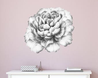 Watercolor Black & White Peony #2 Wall Decal, Watercolor Peony, Large Self Adhesive Sticker, Floral Wall Decals, Peony Flower Room Decor