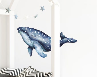 Sleepy Star Humpback Whale Wall Decal Ocean Sea Life Removable Fabric Wall Sticker