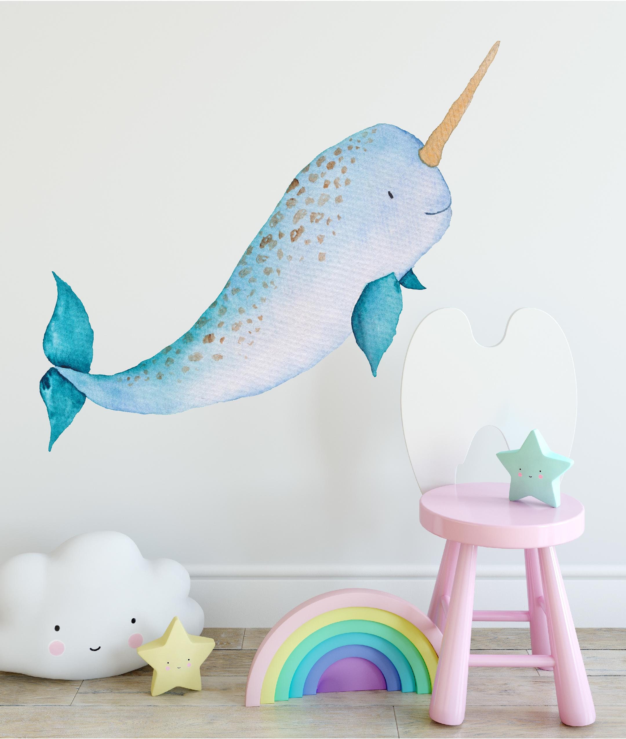 Baby Narwhal Wall Decal Sticker Ocean Sea Unicorn Nautical Nursery Ro…