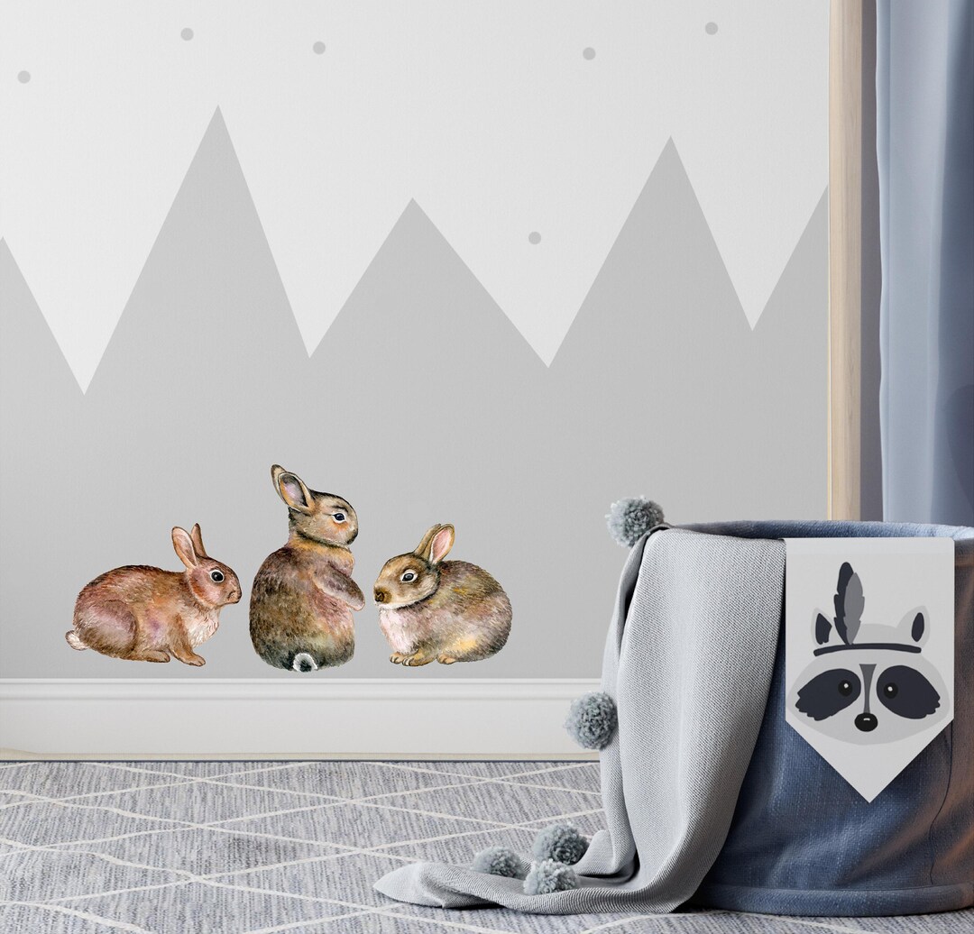 Watercolor Bunnies Wall Decal Set of 3 Woodland Forest Bunny Rabbits ...