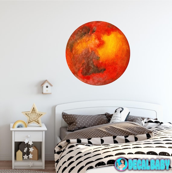 Planet Mars Watercolor Wall Decal Sticker Solar System Mural Outer Space Wall Art Removable Peel And Stick Fabric Vinyl By Decalbaby