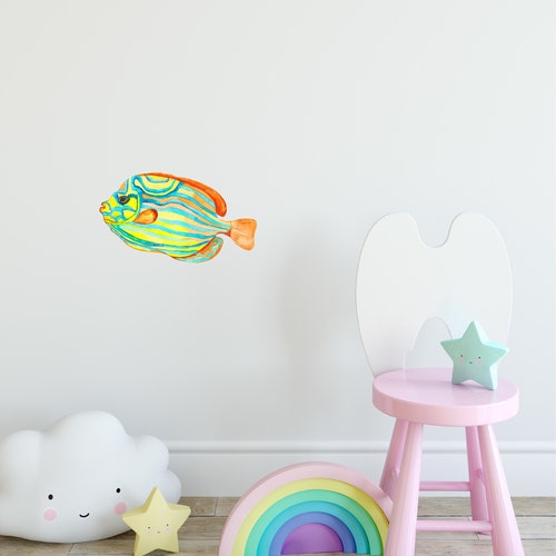Watercolor Tropical Fish Wall Decal Set Removable Fabric Etsy
