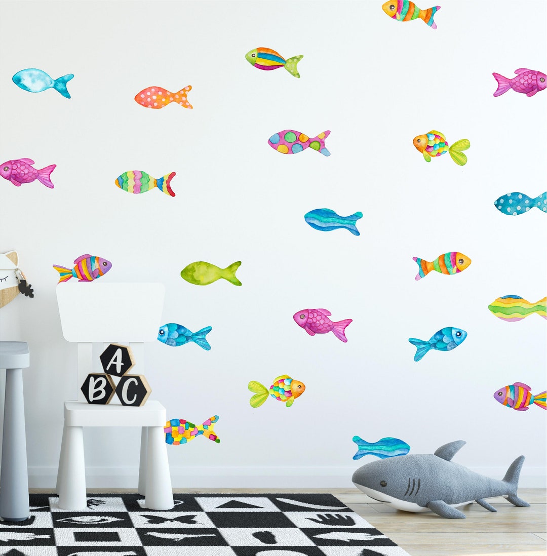 Colorful Rainbow Fish Wall Decal Set of 22 Peel and Stick Etsy