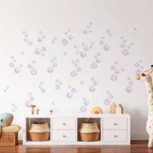 Rainbow Bubbles Wall Decal X-SMALL Set | 102 ct Watercolor Bubbles | Peel and Stick Removable Repositionable Fabric Decals
