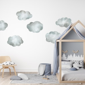 Watercolor Clouds Wall Decal Set of 6 Cloud Removable Fabric Wall Sticker Peel and Stick