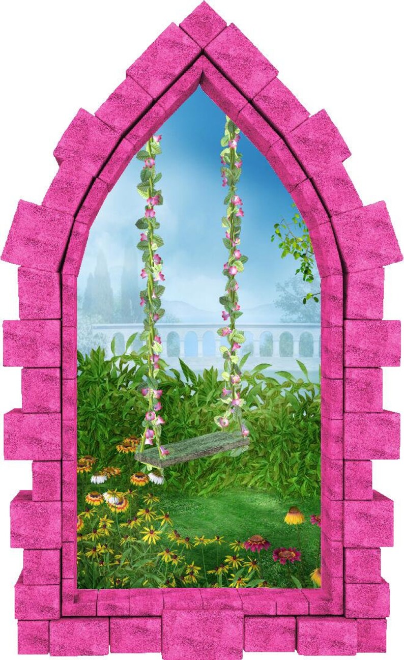 Enchanted Flower Swing Castle Window Wall Decal 3D Wall Sticker Fairy ...