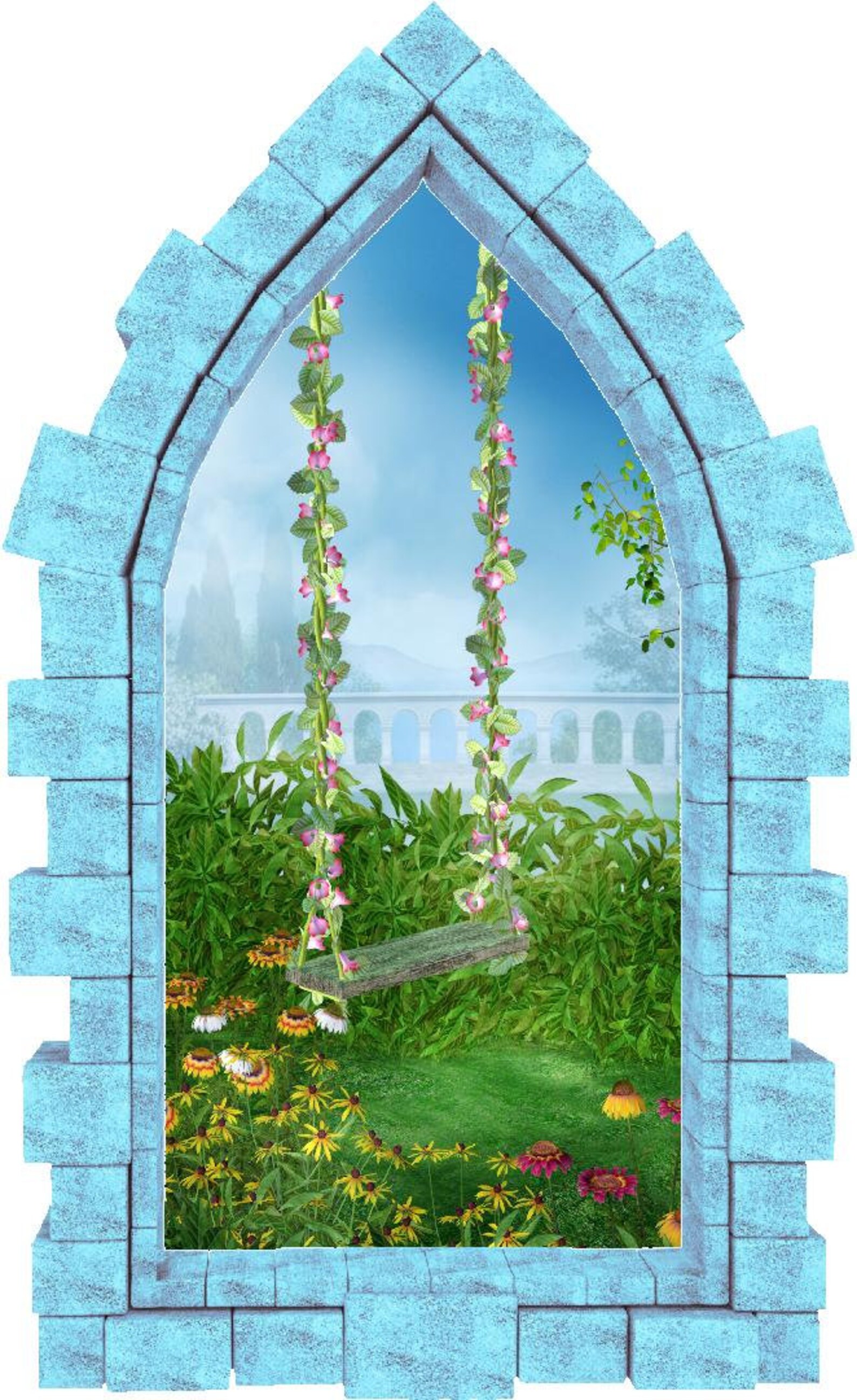 Enchanted Flower Swing Castle Window Wall Decal 3D Wall Sticker Fairy ...