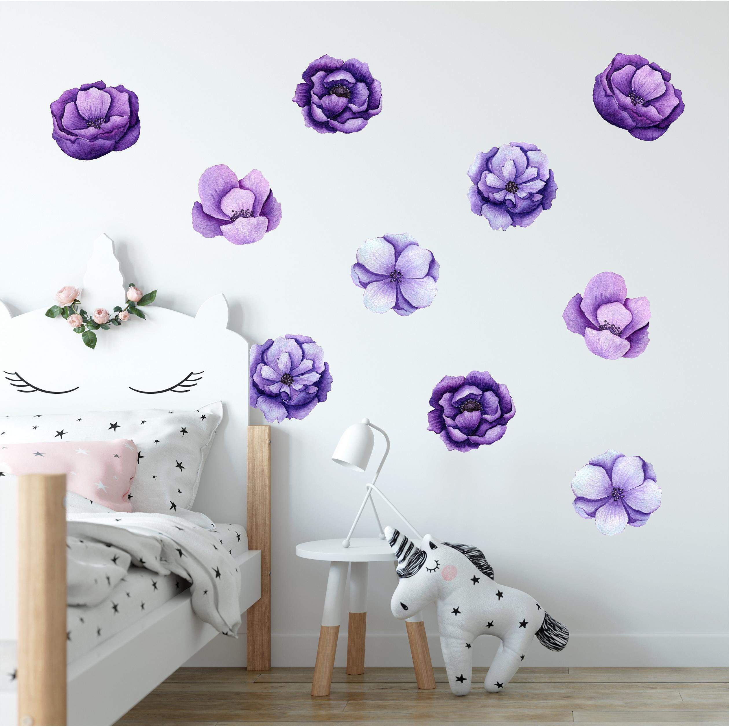 Purple Watercolor Flower Wall Decal Set Peel & Stick Wall Etsy