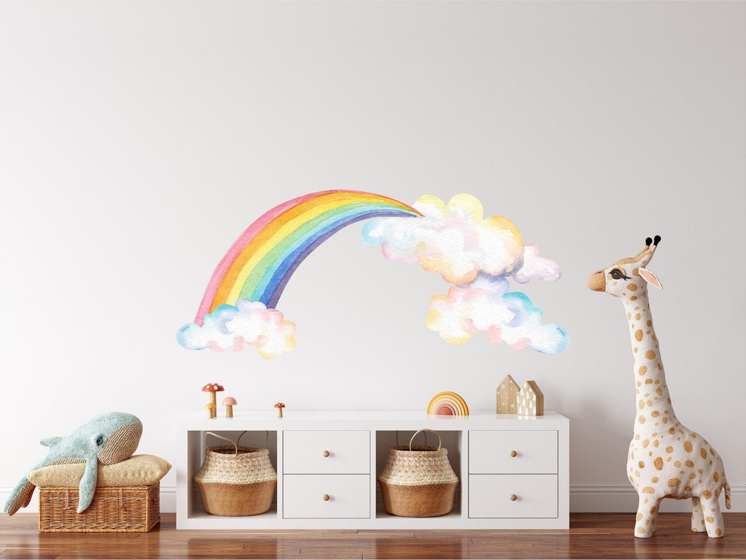 Rainbow & Clouds Wall Decal Watercolor Removable Peel and Stick Wall ...