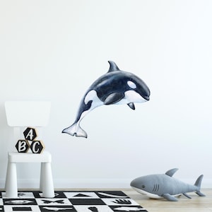 Watercolor Killer Whale #3 Wall Decal Orca Whale Ocean Sea Life Removable Fabric Wall Sticker