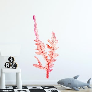 Watercolor Pink Seaweed Wall Decal Ocean Sea Life Removable Fabric Wall Sticker