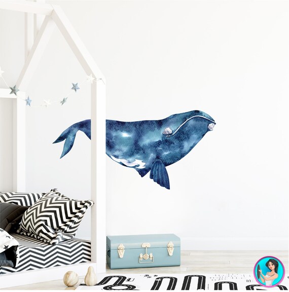 Humpback Whale Wall Decal Watercolor Wall Sticker Removable Sea Ocean Kids Decor 