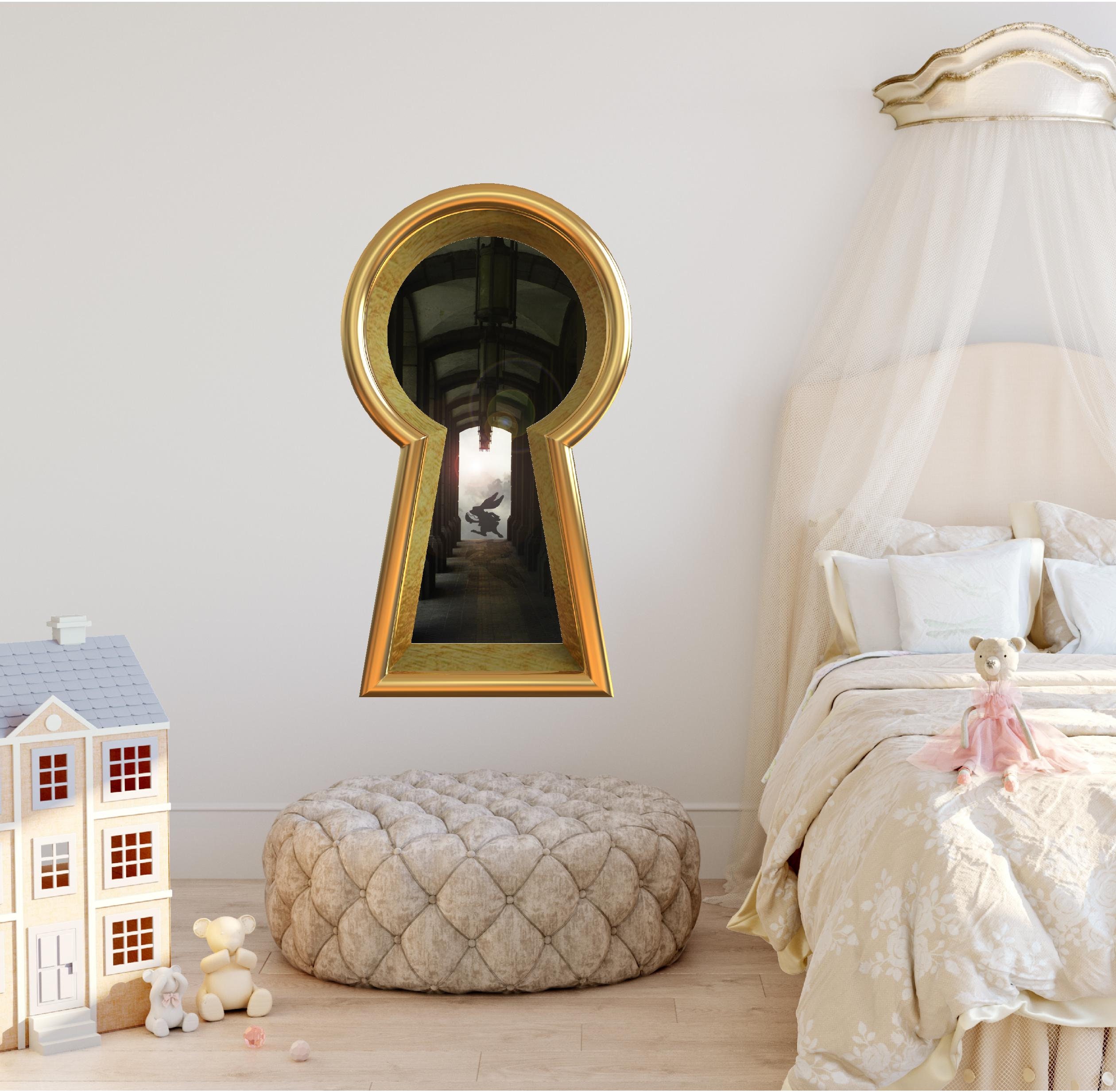 Rabbit Running Late Keyhole Wall Decal White Rabbit Wonderland Etsy France