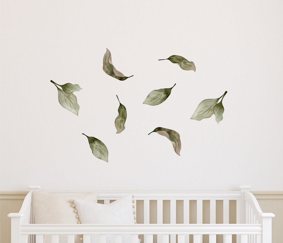 Watercolor Leaves Wall Decal Set Removable Fabric Leaf Wall Etsy