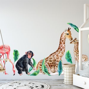 African Safari Animals Wall Decal Set Watercolor Peel & Stick Removable ...