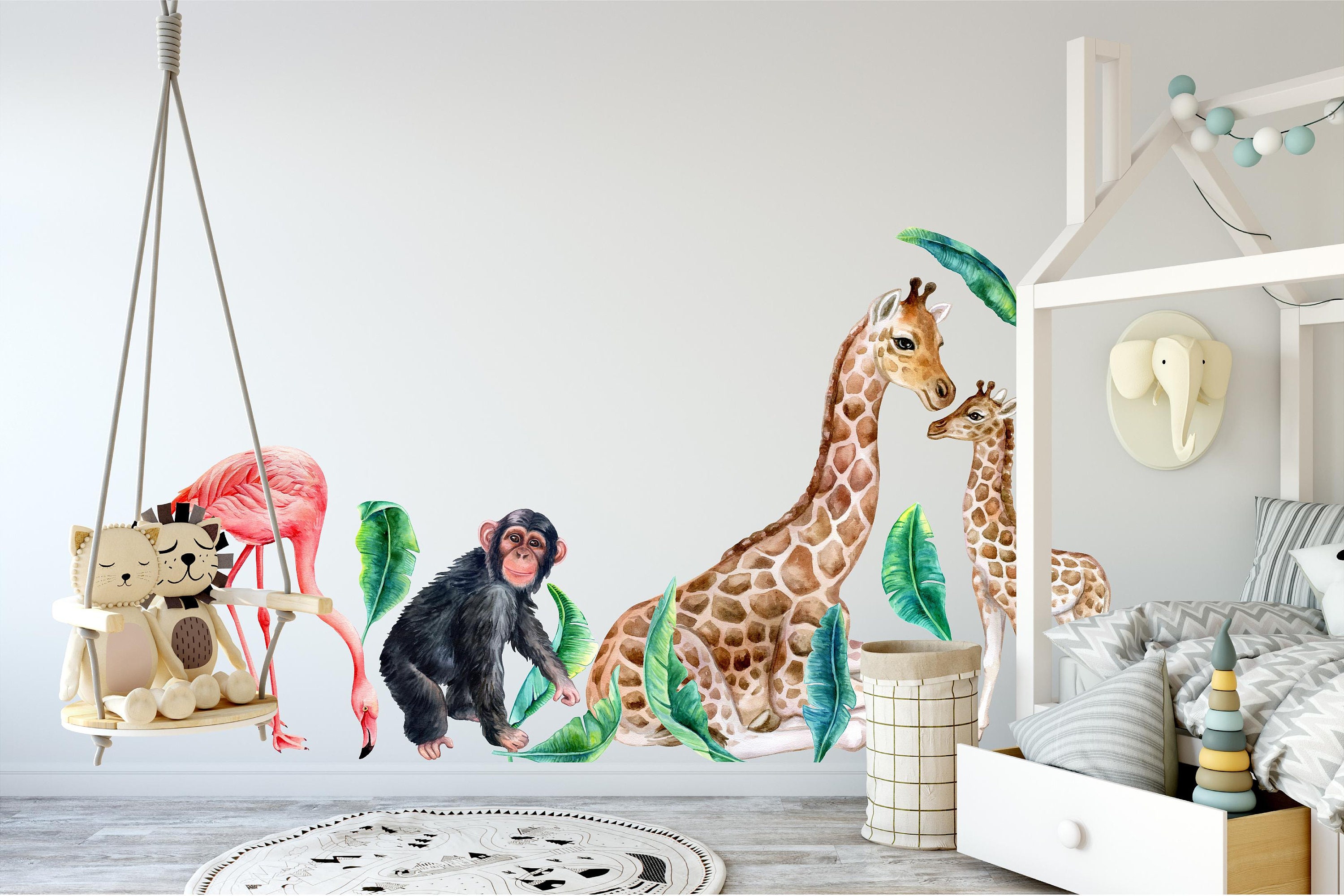 African Safari Animals Wall Decal Set Watercolor Peel & Stick Removable ...