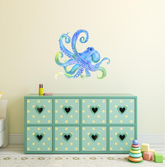 Watercolor Octopus #4 Wall Decal Ocean Sea Life Removable Fabric Wall Sticker