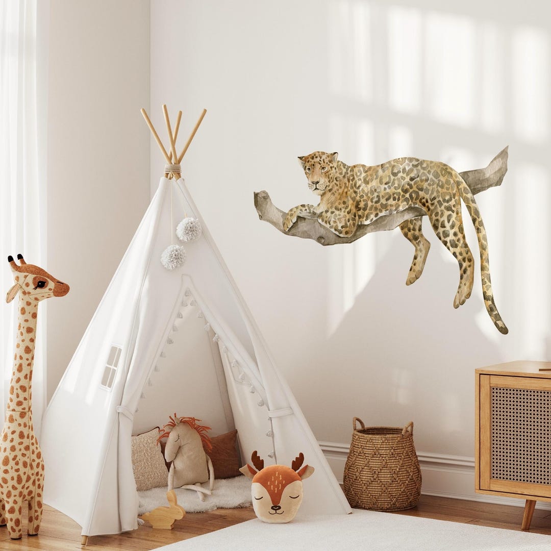 Leopard Jungle Animal Wall Decal - Tropical Safari Nursery Decor - Peel ...