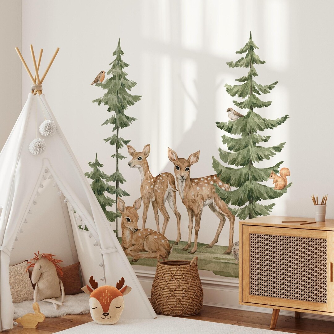 Woodland Forest Deer Wall Decal Set | Peel and Stick Fabric | Baby ...