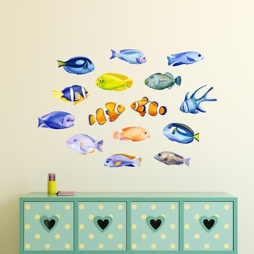 Watercolor Tropical Fish Wall Decal Set 3 Ocean Sea Life Etsy
