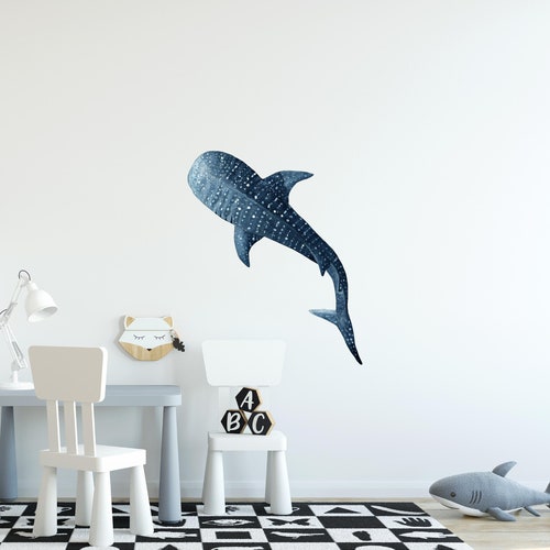 Décal Autocollant Mural Baleine Bleue Aquarelle - Set En Tissu Pour Décoration Chambre Bébé
