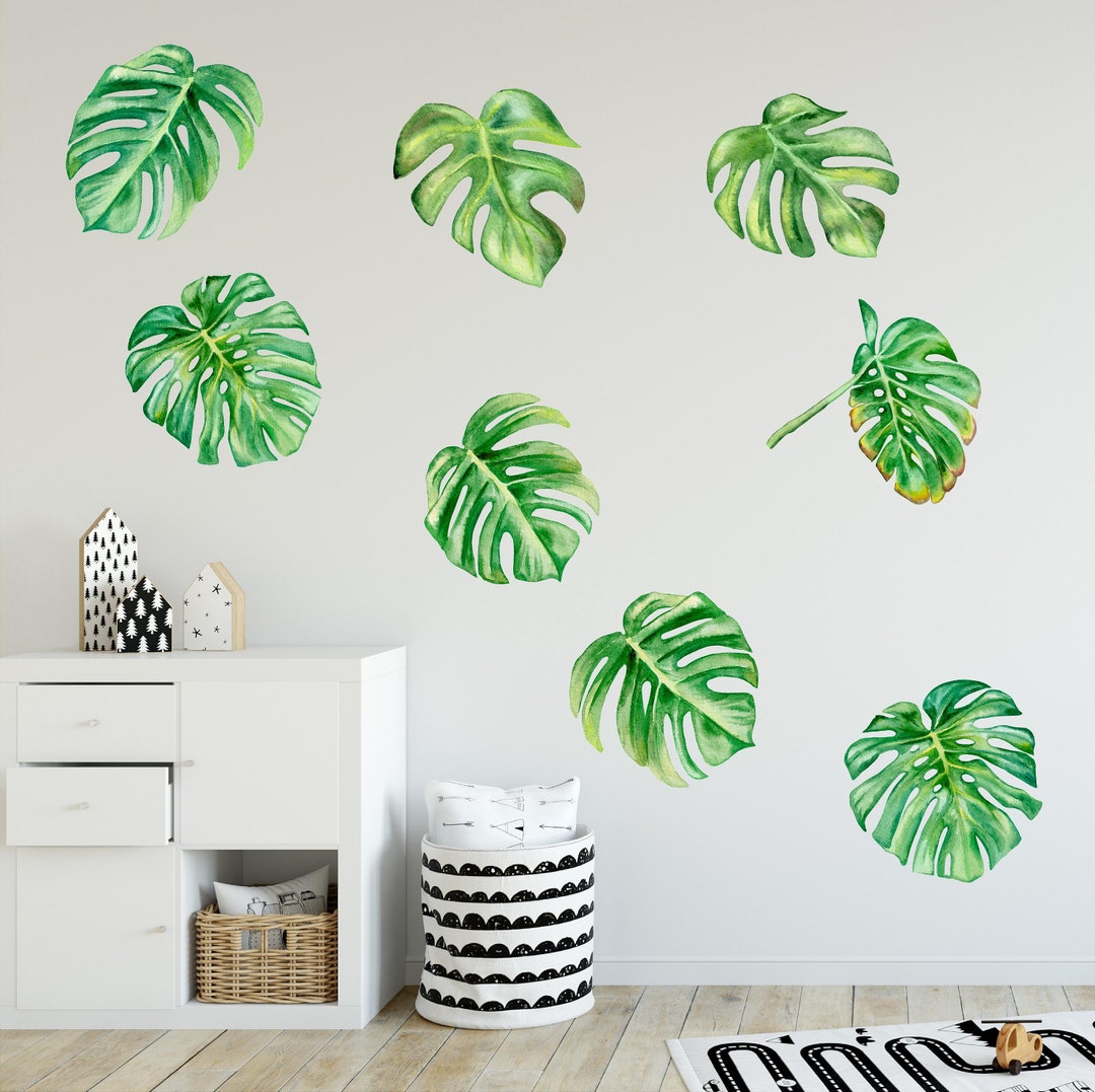 Tropical Monstera Leaves Wall Decal Set #1 Jungle Leaves Wall Sticker ...